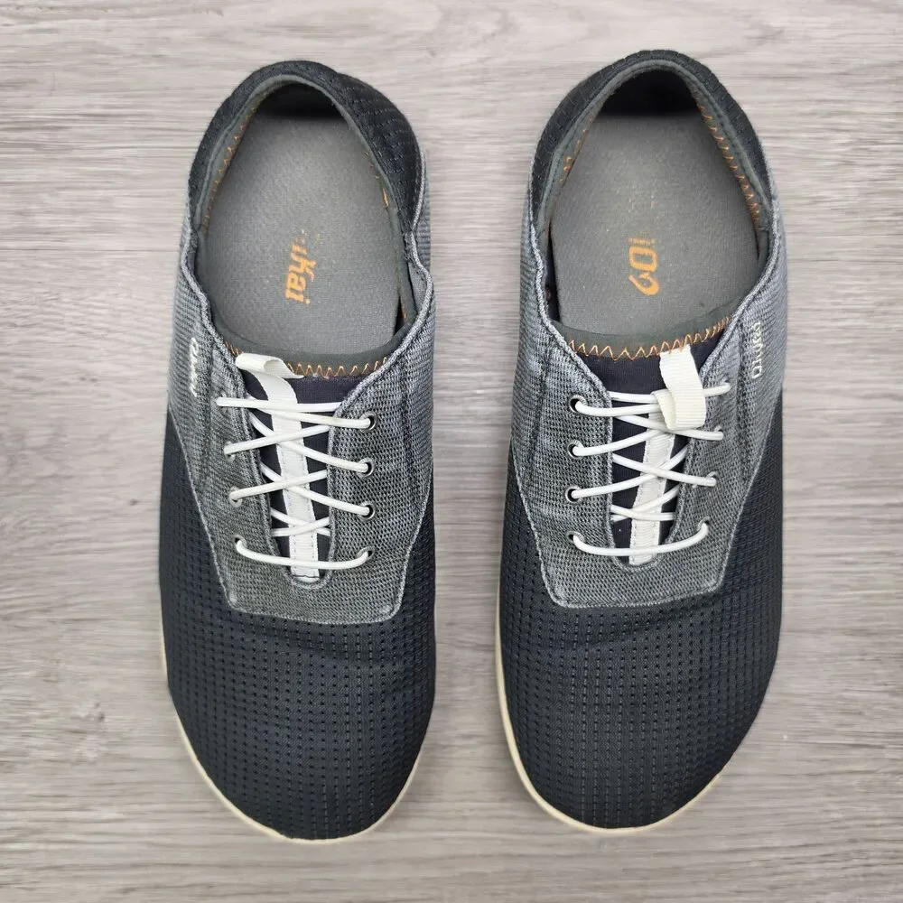 OluKai Nohea Moku Boat Shoes Mens Size 9.5 Gray Textile Mesh Sneakers Slip On